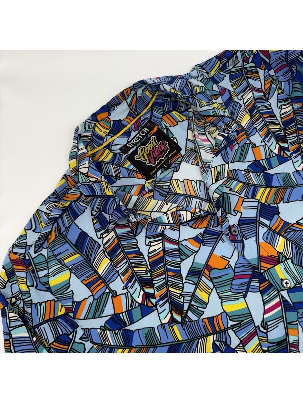 Drill Clothing Company Good Vibes Men's Feather Print Stretch Button-Up Shirt L